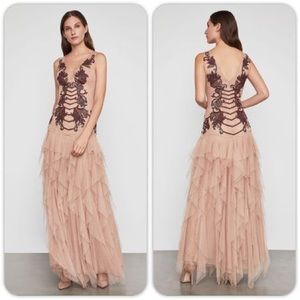 BCBGMAXAZRIA Floral Embroidered Sequin Tulle Gown Maxi Dress New w/Tag